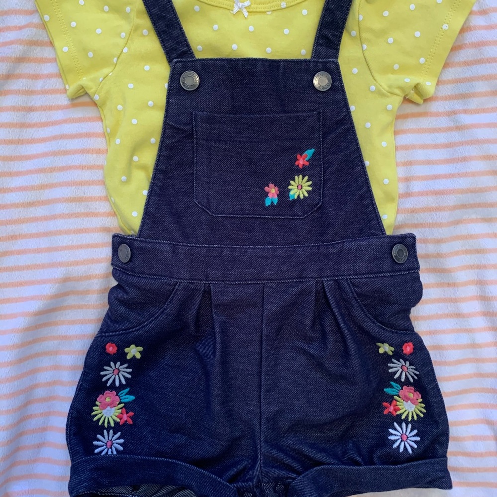 Carters Overalls Floral and Yellow Top